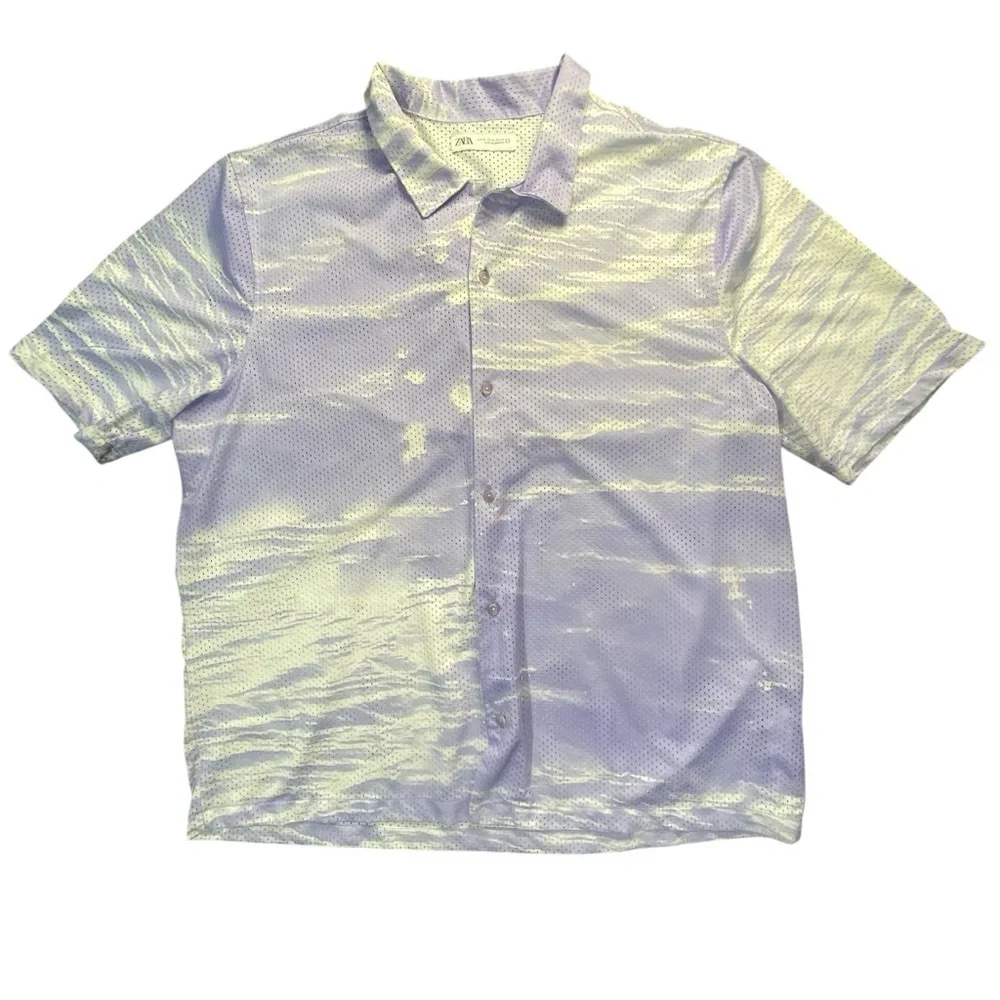 Zara Purple and White Casual Button Down Shirt size XL - Picture 3 of 10